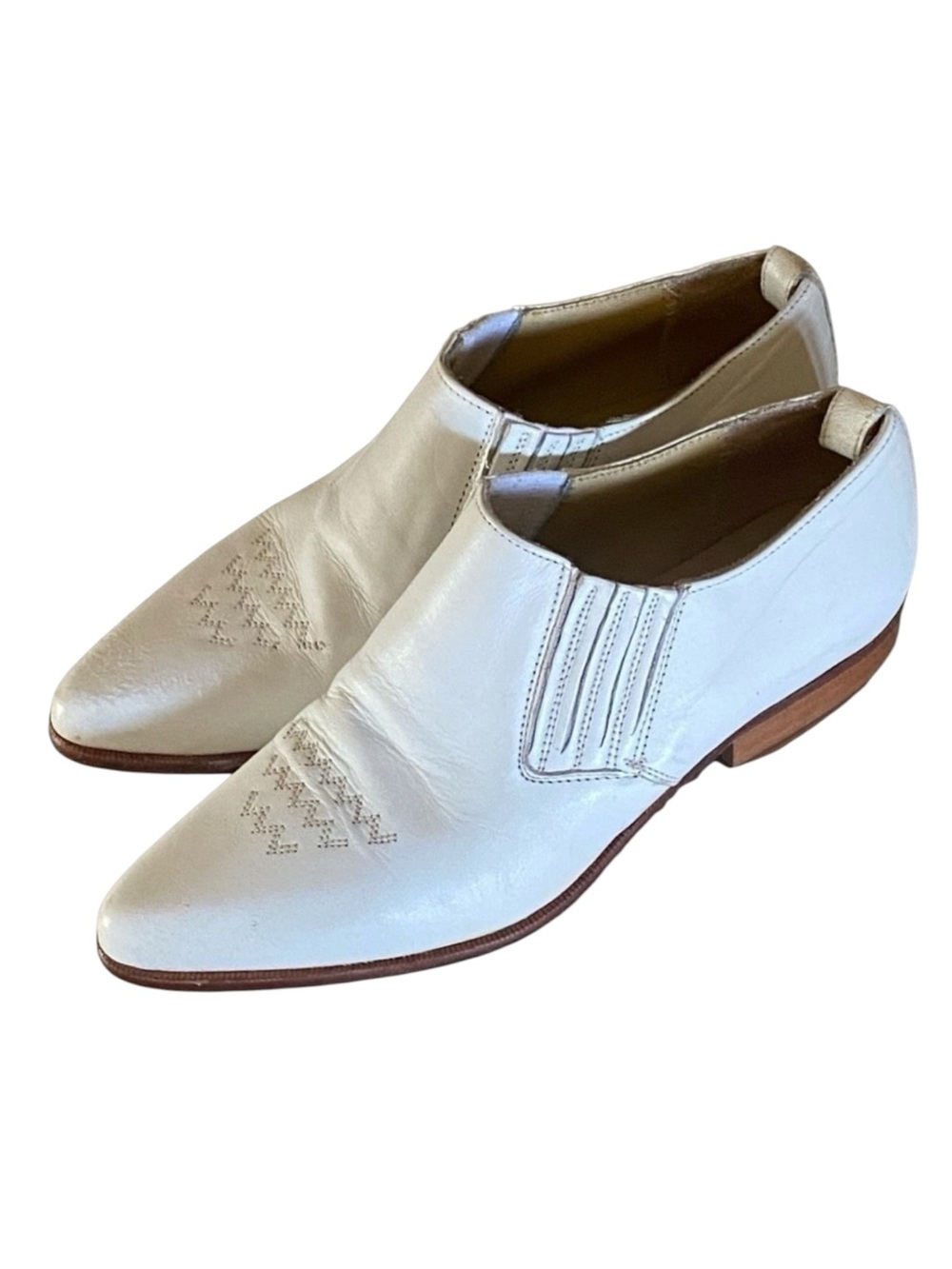 SEYCHELLES White Leather Cowboy Boot Low Cut Pointed Toe Low 1” Heel Size 6